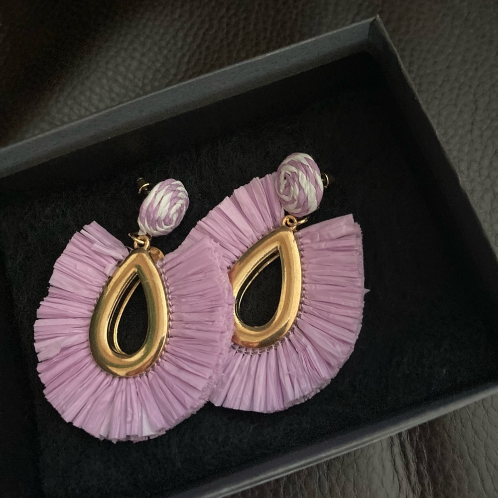 Purple Raffia Statement Earrings - image 1